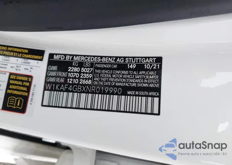 2022 Mercedes-Benz C 300 Sedan from USA, damaged, VIN W1KAF4GBXNR019990